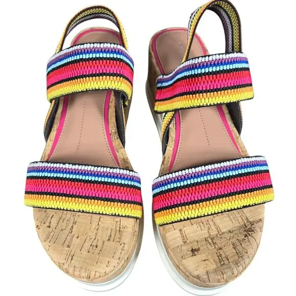 Gianni Bini Briarre Sandals Womens 8 Rainbow Band Elastic Flatform Platform Cork - Picture 6 of 12